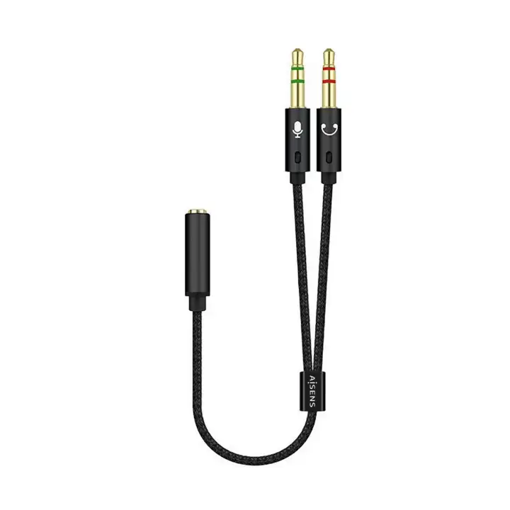 Cable Adaptador Audio Jack 3.5 4pines/H-2xjack 3.5 3pines/M, Negro, 25cm