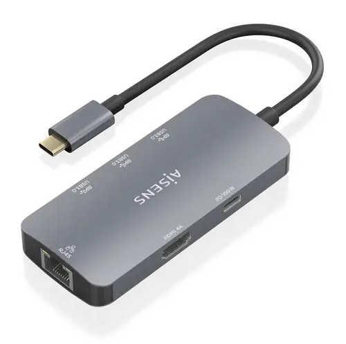 USB-C Dock 6 En 1, USB-C a 1xHDMI, 1xRJ45, 3xUSB-A, 1xUSB-C PD, Gris, 15cm - Imagen 1