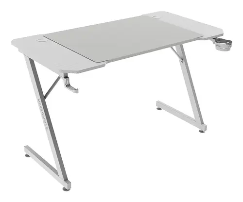MGD-X120, Mesa Gaming Ergonómica, Superficie en Fibra de Carbono, Estructura Metálica, Alfombrilla XXL, Soporte Auriculares y Bebida, Gestión Cableado, Escritorio PC 120x60cm, Blanco - Imagen 1