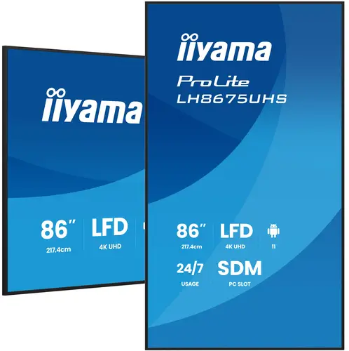 LH8675UHS-B2AG pantalla de señalización Pantalla plana para señalización digital 2,17 m (85.6") LCD Wifi 500 cd / m² 4K Ultra HD Negro Procesador incorporado Android 11 24/7 - Imagen 1