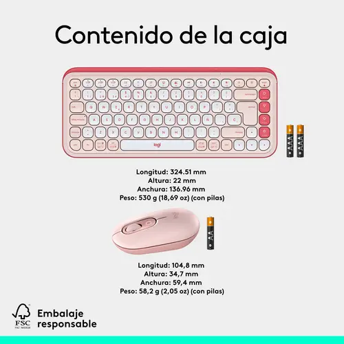POP ICON COMBO, combinación de teclado y ratón Bluetooth, escritura cómoda, teclas y botones programables, clics discretos, Easy-Switch hasta 3 dispositivos: rosado - Imagen 10