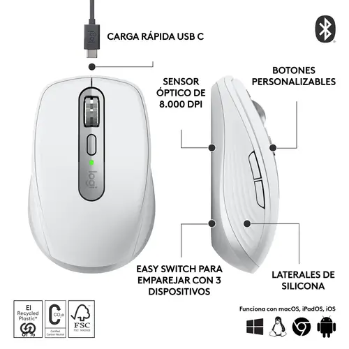 910-006930 ratón Oficina mano derecha RF Wireless + Bluetooth Laser 8000 DPI - Imagen 15