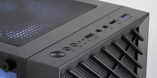 MC- VORTEX, Caja Gaming MicroATX, Frontal Mesh Geométrico, Ventana Lateral Cristal Templado, 3x Ventiladores FRGB Rainbow 120mm, Minitorre PC Compacta con Diseño Doble Cámara, Negro - Imagen 3