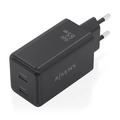 Cargador GaN 65W, 2xUSB-C PD3.0 QC4.0, Negro - Imagen 2