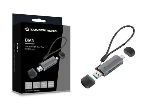 BIAN05G lector de tarjeta USB 3.2 Gen 1 (3.1 Gen 1) Type-A/Type-C Gris - Imagen 2