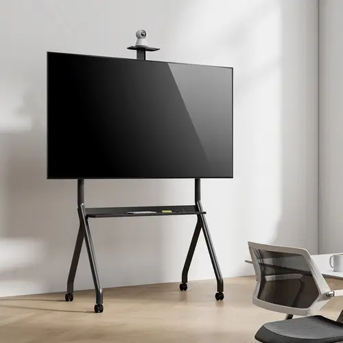 Soporte de Suelo Pro Con Rueda, 1 Bandeja Y Soporte de Camara Para Pantalla Interactiva/TV 120kg de 55"-100", Negro - Imagen 4