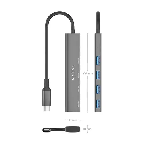 Hub USB 3.1 USB-C, USB-C/M-4x Tipo A/H, Gris, 15cm - Imagen 4
