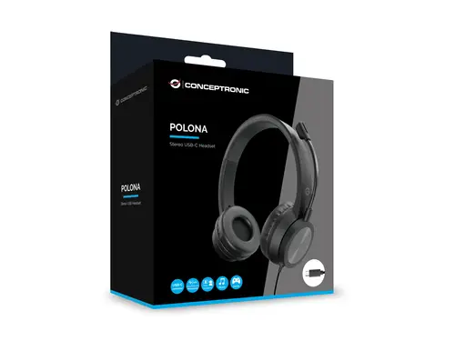 POLONA05BC auricular y casco Auriculares Alámbrico Diadema Llamadas/Música USB Tipo C Negro - Imagen 8