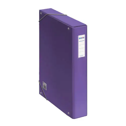CAJAS DE PROYECTOS CARTÓN FORRADO LOMO DE 5 CM MORADO CON ETIQUE..