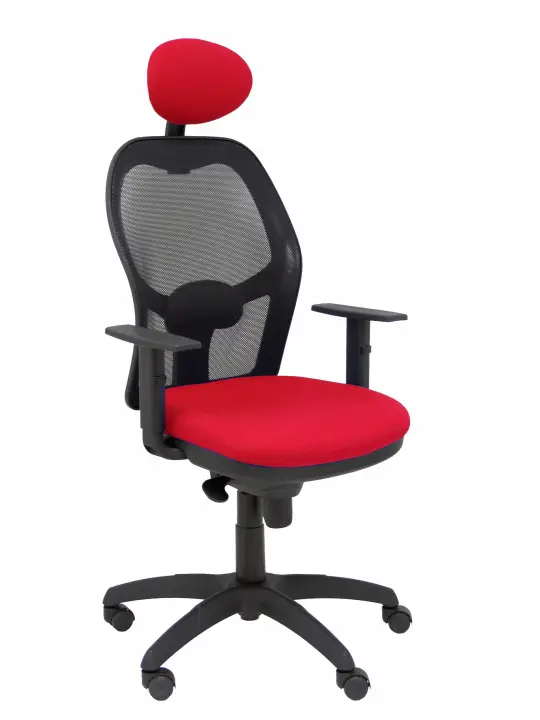 Silla Jorquera malla negra asiento bali rojo con cabecero fijo