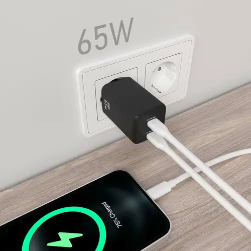 Cargador Gan 65W, 2xUSB-C PD3.0 QD4.0, Negro - Imagen 4
