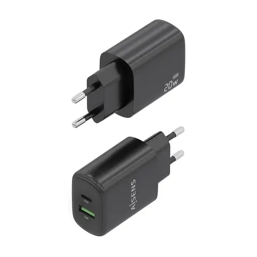 Cargador GaN 20W, 1xUSB-C PD3.0, 1xUSB-A QC3.0, Negro - Imagen 3