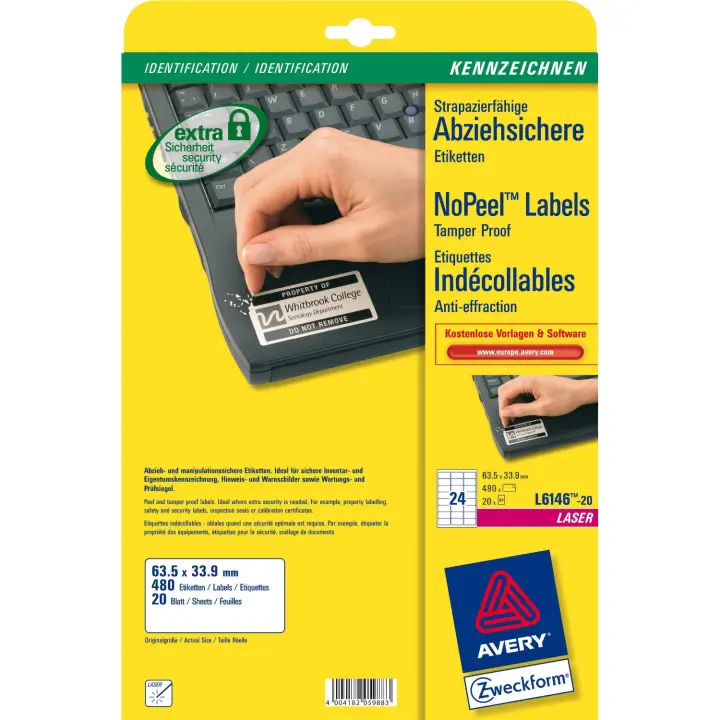 L6146-20 etiqueta autoadhesiva Blanco 480 pieza(s)
