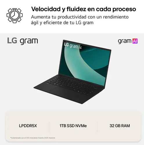 Gram 14Z90T Intel Core Ultra 7 255H Portátil 35,6 cm (14") WUXGA 32 GB LPDDR5x-SDRAM 1 TB SSD Wi-Fi 6E (802.11ax) Windows 11 Pro Español Negro - Imagen 9