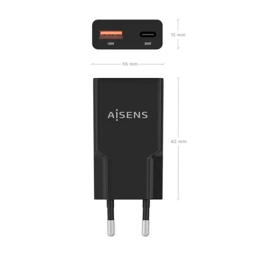 ASCH-30W2P047-BK cargador de dispositivo móvil Cámara digital, MP3, MP4, Teléfono móvil, Navegante, Portátil, Consola de juegos portátil, Smartphone, Tableta, Universal Negro Corriente alterna Carga rápida Interior - Imagen 4