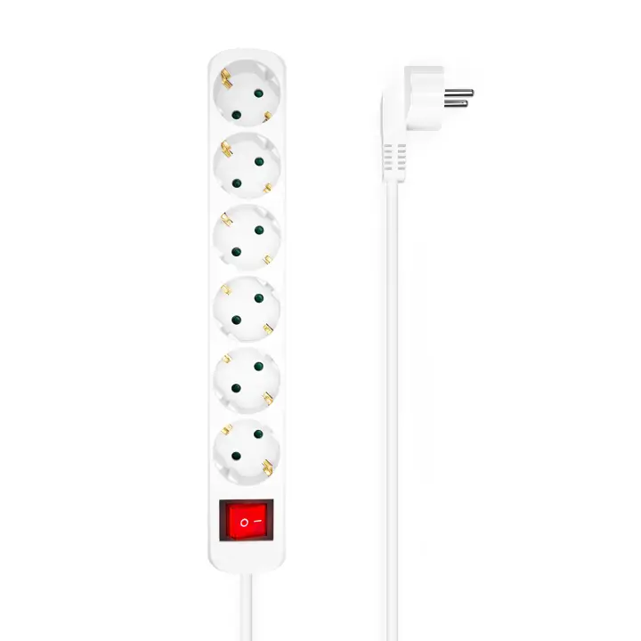 Base Multiple 6 Tomas Con Interruptor Con Cable 3x1.5mm2, Blanco, 1.4m