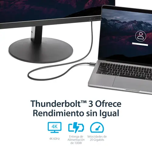 Cable Thunderbolt 3 Pasivo de 1m - 20Gbps - PD 100W - Vídeo 4K - Cable Thunderbolt - Certificado Thunderbolt - Compatible con USB4 / Modo Alt DP - Thunderbolt 4 - USB 3.2 - USB-C - Imagen 8