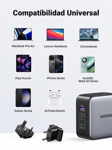 65W Nexode GaN Auriculares, Teléfono móvil, Portátil, Reloj inteligente, Tableta Gris USB Carga rápida Interior - Imagen 4