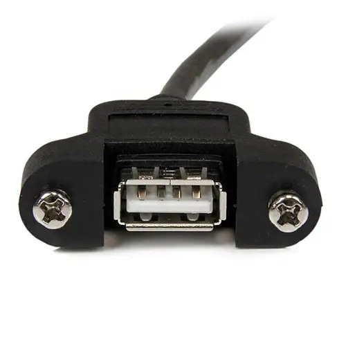 Cable Alargador de 30cm USB 2.0 para Montar Empotrar en Panel - Extensor Macho a Hembra USB A - Negro - Imagen 3