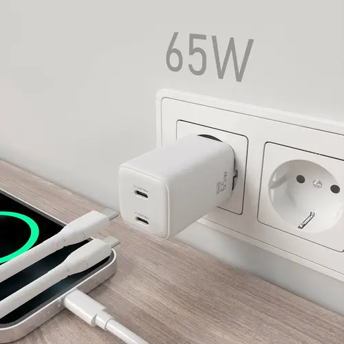 Cargador Gan 65W, 2xUSB-C PD3.0 QD4.0, Blanco - Imagen 5