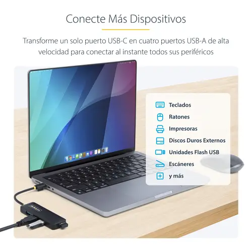 Hub USB-C de 4 Puertos - Ladrón USB Tipo C a 4 Puertos USB-A - Alimentado por el Bus - USB 3.0 de 5Gbps - Hub Portátil USB para Viajes - Protección de Sobrecorriente - Imagen 12