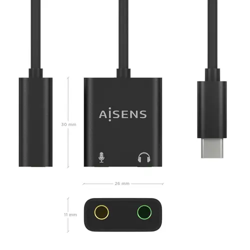 Conversor USB-C a Audio 48KHz, USB-C/M-2xJack 3.5/H, Negro, 10 cm - Imagen 3