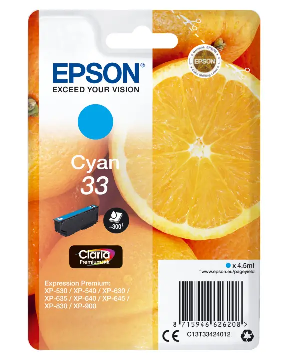 Oranges Singlepack Cyan 33 Claria Premium Ink