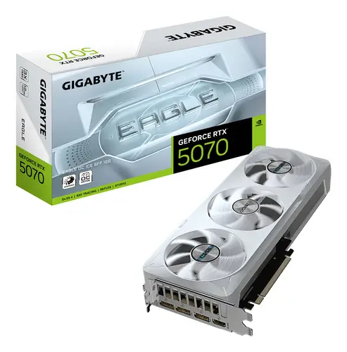 GeForce RTX 5070 EAGLE OC ICE SFF 12G Tarjeta Gráfica - 12GB GDDR7, 192 bits, PCI-E 5.0, 2587 MHz Core Clock, 3 x DP 2.1a, 1 x HDMI 2.1b, NVIDIA DLSS 4, GV-N5070EAGLEOC ICE-12GD - Imagen 1