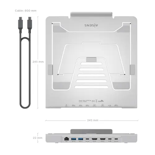 Soporte de Sobremesa Ajustable para Portatil / Tablet con USB-C Docking 7 en 1, Gris - Imagen 5
