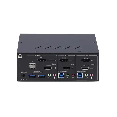Switch KVM de 2 Puertos DisplayPort HDMI - Conmutador KVM de Dos Monitores - Hub Ladrón USB 2 Puertos 5Gbps - 2 Puertos USB HID - Teclas de Acceso Rápido - TAA - Imagen 4
