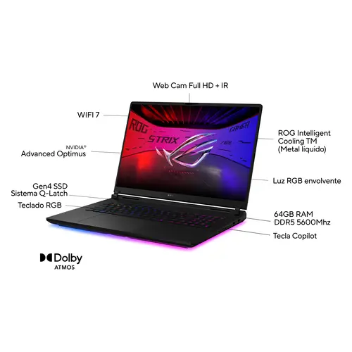 ROG Strix SCAR 18 G835LX-SA046W - Ordenador Portátil Gaming de 18" WQXGA 240Hz (Intel Core Ultra 9 275HX, 64GB RAM, 4TB SSD, NVIDIA RTX 5090 24GB, Windows 11 Home) Negro - Teclado QWERTY español - Imagen 5