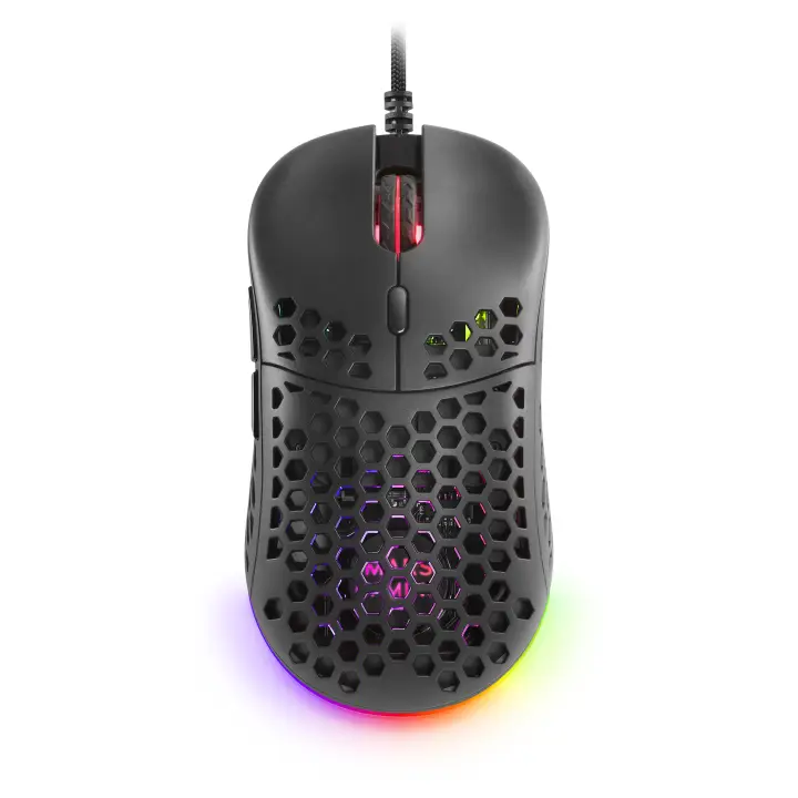MM55 Negro, Ratón Gaming RGB Chroma, Ultra-ligero 55g, 12800 DPI, Switches Mecánicos Programables HUANO