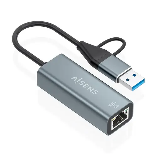 Conversor USB3.2 Gen1 USB-A+USB-C A Ethernet Gigabit 10/100/1000 Mbps, Gris, 15cm - Imagen 2