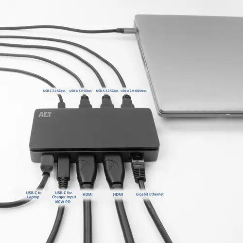 AC7093 base para portátil y replicador de puertos Alámbrico USB 3.2 Gen 1 (3.1 Gen 1) Type-C Negro, Gris - Imagen 7