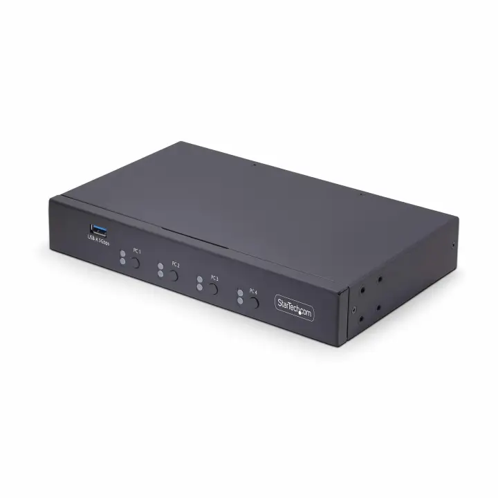 Switch KM/USB 4 Puertos con Conmutación por Ratón - Conmutador KM USB 3.0 de Teclado y Ratón para 4 Ordenadores - Comparte Periféricos en 4 Ordenadores - Audio de 3,5mm y USB - TAA