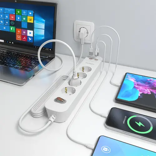 Regleta de Enchufes Multifuncion con 4 Tomas + Cargador PD3.0 20W 2xUSB-C, 2xUSB-A, 1.4m, Blanco - Imagen 5