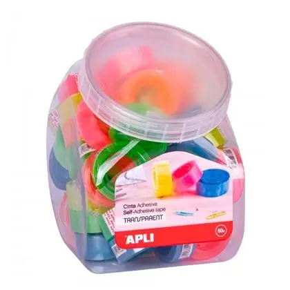 APLI CINTA ADHESIVA TRANSPARENTE 19MM X 20M COLORES SURTIDOS FLUO..