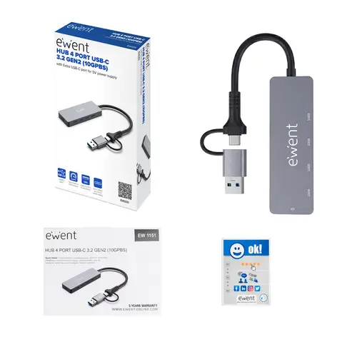 EW1151 hub de interfaz USB Tipo C 10000 Mbit/s Gris - Imagen 2