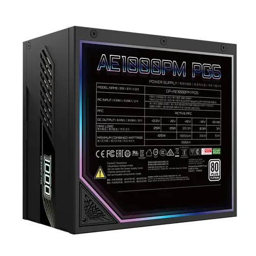 AORUS ELITE P1000W ICE Fuente de Alimentación - PCIe 5.0, 80 PLUS Platinum, Diseño completamente modular, Ventilador de 120 mm, Compatible con ATX 3.0, Enchufe UE - Imagen 7