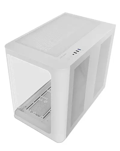 MC-FUSION, Caja Gaming ATX, Ventana Lateral Completa y Frontal Curvo Cristal Templado Continuo, Semitorre PC Doble Cámara, Soporte Refrigeración Líquida, Espacio Interno Optimizado, Blanco - Imagen 1