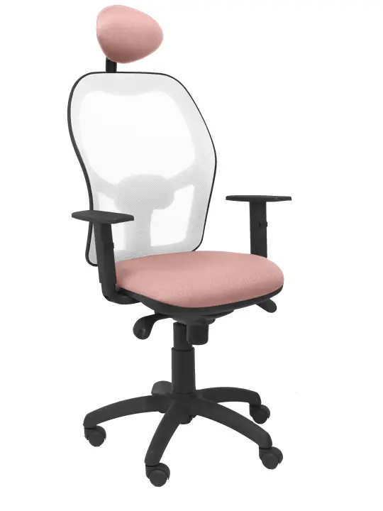 Silla Jorquera malla blanca asiento bali rosa pálido con cabecero fijo