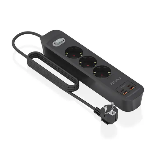 Regleta de Enchufes Multifuncion con 3 Tomas + Cargador PD3.0 20W 2xUSB-C, 2xUSB-A, 1.4m, Negro - Imagen 2