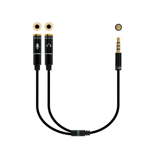 Cable adaptador Audio Jack 3.5/M 4pines - 2xJack 3.5/H 3pines, negro, 30 cm - Imagen 1